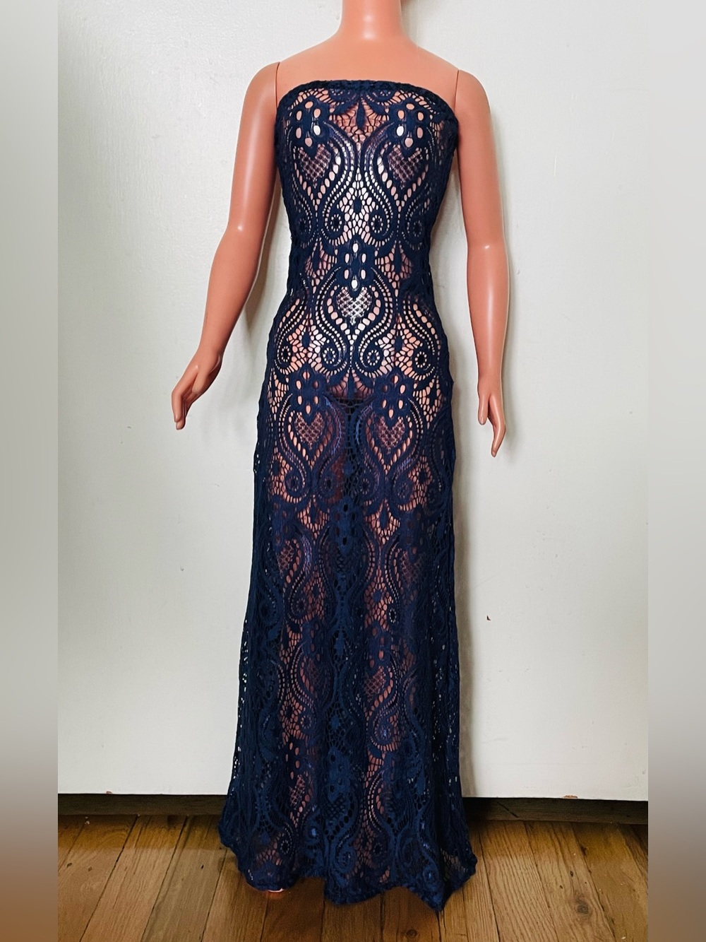 Dark Blue Lace Dress, Long / Maxi, for My Size Barbie Doll 36".  New. OOAK